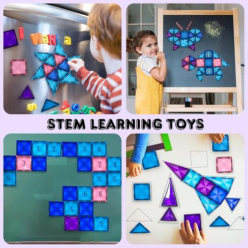 AFUNX 130 PCS Magnetic Tiles Building Blocks 3D Clear Magnetic Blocks Construction Playboards, Inspiration Building Tiles Creativity Beyond Imagination, Educational Magnet Toy Set for Kids with 2 Cars in Kuwait