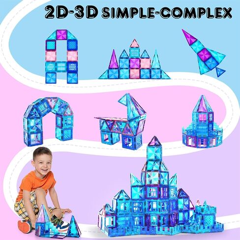 AFUNX 130 PCS Magnetic Tiles Building Blocks 3D Clear Magnetic Blocks Construction Playboards, Inspiration Building Tiles Creativity Beyond Imagination, Educational Magnet Toy Set for Kids with 2 Cars in Kuwait