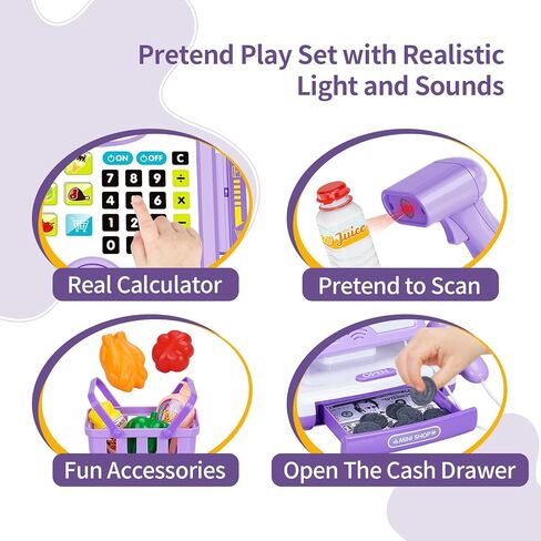 FS Toy Cash Register for Kids, Pretend Play Supermarket Playset with Real Calculator, Play Store Kids Cash Register with Scanner and Credit Card, Learn Counting Toys for Boys and Girls Ages 3 4 5 8 12 in Kuwait