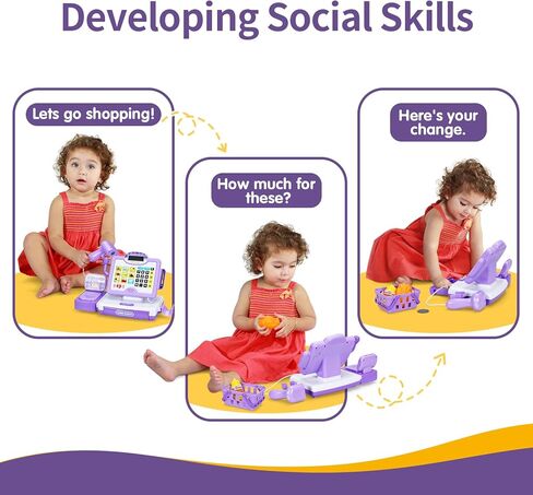 FS Toy Cash Register for Kids, Pretend Play Supermarket Playset with Real Calculator, Play Store Kids Cash Register with Scanner and Credit Card, Learn Counting Toys for Boys and Girls Ages 3 4 5 8 12 in Kuwait