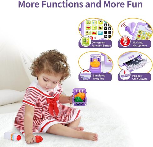 FS Toy Cash Register for Kids, Pretend Play Supermarket Playset with Real Calculator, Play Store Kids Cash Register with Scanner and Credit Card, Learn Counting Toys for Boys and Girls Ages 3 4 5 8 12 in Kuwait