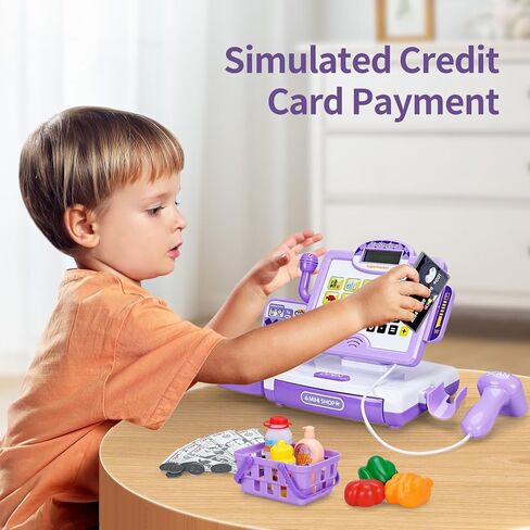 FS Toy Cash Register for Kids, Pretend Play Supermarket Playset with Real Calculator, Play Store Kids Cash Register with Scanner and Credit Card, Learn Counting Toys for Boys and Girls Ages 3 4 5 8 12 in Kuwait