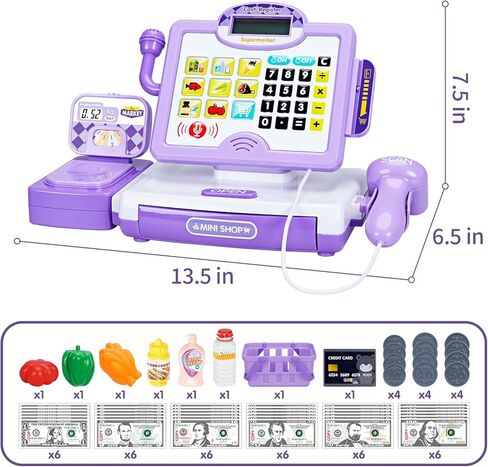 FS Toy Cash Register for Kids, Pretend Play Supermarket Playset with Real Calculator, Play Store Kids Cash Register with Scanner and Credit Card, Learn Counting Toys for Boys and Girls Ages 3 4 5 8 12 in Kuwait