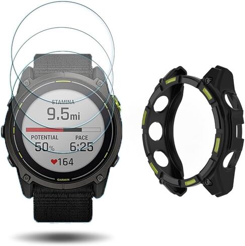 حامي شاشة المشاهدة +غطاء حالة الساعة لـ Garmin Enduro 3 ، [3-PCS] فيلم زجاجي مزخرف ومصد TPU الناعم ، مضاد للخلع ، خالي من الفقاعات ، حماية صافية ، صدمة ، صدمة (أحمر أسود) in Saudi Arabia