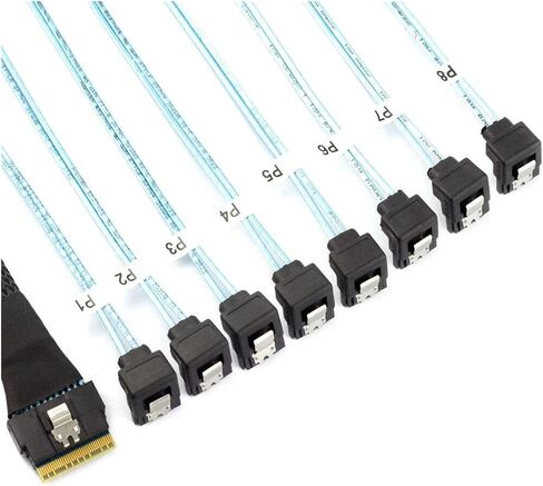 PCI-E S-AS SFF-8654 8I إلى 8 منافذ SATA 90 درجة محول محول محول الخادم (50 سم) in Saudi Arabia
