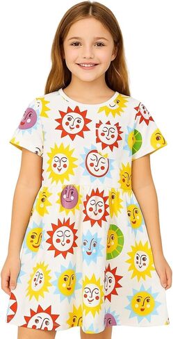HILEELANG Little to Big Girl Short Sleeve Dress Easter Summer Cotton Casual Tunic Shirt Dresses in Kuwait