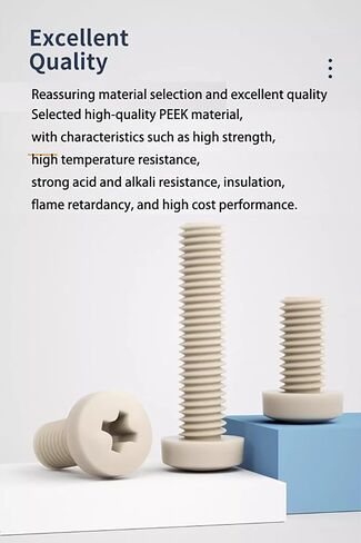نظرة خاطفة (polyetherethetone) m2.5x20 metric phillips pan procks 10pcs - ارتفاع درجات الحرارة والبلاستيك المقاومة للكيميائية للإلكترونيات والمعدات الطبية والصناعية in Saudi Arabia