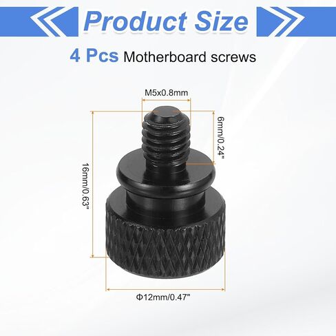 MECCANIXITY 8Pcs M5x0.8mm Aluminum Thumb Screws, 12x16mm(ODxH) Computer Case Thumb Screws for PC Side Panel Motherboard Mounting Screw, Black in Saudi Arabia