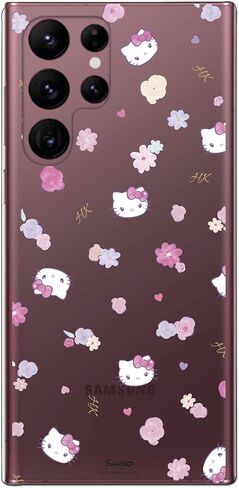 حالة لـ Samsung Galaxy S22 Ultra مع Hello Kitty و Flower Pattern - Kawaii Style - مرنة TPU Silicone Case in Saudi Arabia
