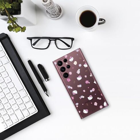 حالة لـ Samsung Galaxy S22 Ultra مع Hello Kitty و Flower Pattern - Kawaii Style - مرنة TPU Silicone Case in Saudi Arabia