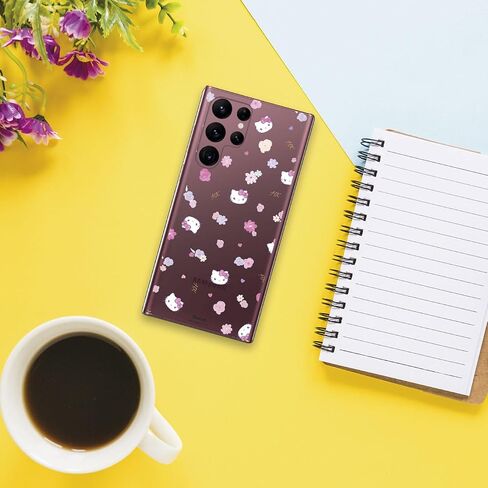 حالة لـ Samsung Galaxy S22 Ultra مع Hello Kitty و Flower Pattern - Kawaii Style - مرنة TPU Silicone Case in Saudi Arabia