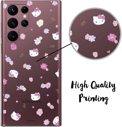 حالة لـ Samsung Galaxy S22 Ultra مع Hello Kitty و Flower Pattern - Kawaii Style - مرنة TPU Silicone Case in Saudi Arabia