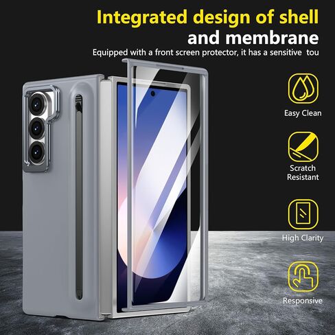 بالنسبة إلى Samsung Galaxy Z Fold 5 Case with S Pen Holder & Stylus ، [Camera Frame Stand] علبة هاتف Pen Slot مع حامي الشاشة غير Matte Pc Costen in Kuwait