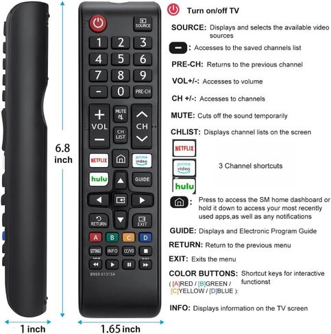 Remote Universal جديد لجميع Samsung TV Remote ، بديل متوافق لجميع تلفزيون Samsung الذكي ، LED ، LCD ، HDTV ، 3D ، سلسلة التلفزيون - لا يوجد أي إعداد - Netflix ، Prime Video ، Hulu Choils Keys in Kuwait