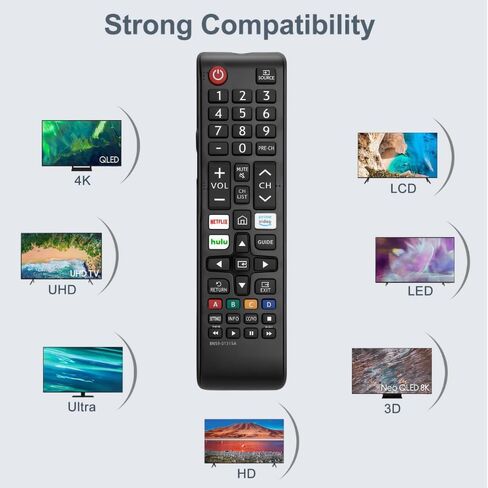 Remote Universal جديد لجميع Samsung TV Remote ، بديل متوافق لجميع تلفزيون Samsung الذكي ، LED ، LCD ، HDTV ، 3D ، سلسلة التلفزيون - لا يوجد أي إعداد - Netflix ، Prime Video ، Hulu Choils Keys in Kuwait