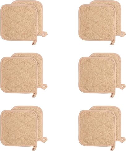 Arkwright Pot Holders for Kitchen - Heat Resistant Square Hot Pads Set of 12, Professional Grade Washable Cotton Coaster for Oven, Cooking and Baking, 7 x 7 in, Tan in Saudi Arabia