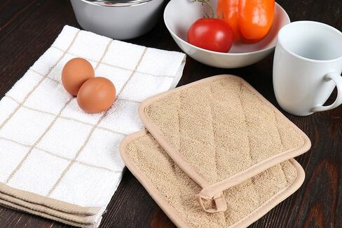 Arkwright Pot Holders for Kitchen - Heat Resistant Square Hot Pads Set of 12, Professional Grade Washable Cotton Coaster for Oven, Cooking and Baking, 7 x 7 in, Tan in Saudi Arabia