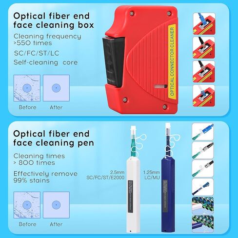 Fiber Optic Cleaning kit with SC 2.5mm Interface/LC1.25mm Interface Fiber Optic Cleaning Pen, Cleaning Box Clean dust-Free Paper,Suitable for SC/FC/ST/LC Plug end Cleaning kit in Kuwait