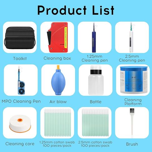 12 in 1 Fiber Optic Cleaning Tool kit Includes a Fiber Optic Cleaning Box for SC/FC/ST/LC interfaces, SC 2.5mm LC 1.25mm MPO/MTP Fiber Optic Cleaning Pen, dust-Free Cleaning Paper Fiber Cleaning Tool in Kuwait