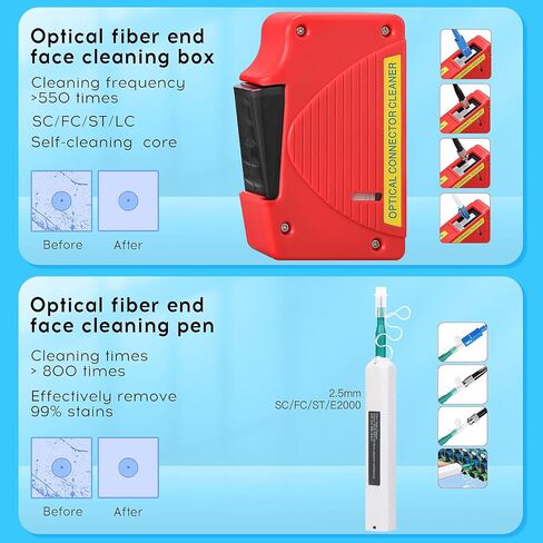 12 in 1 Fiber Optic Cleaning Tool kit Includes a Fiber Optic Cleaning Box for SC/FC/ST/LC interfaces, SC 2.5mm LC 1.25mm MPO/MTP Fiber Optic Cleaning Pen, dust-Free Cleaning Paper Fiber Cleaning Tool in Kuwait