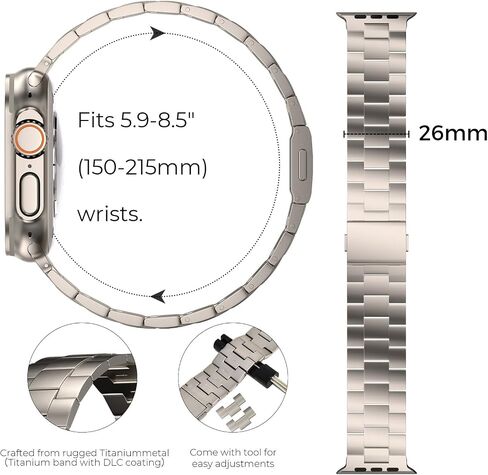 Titanium Band Compatible with Apple Watch Ultra 3/2/1 49mm, Series 11/10 46mm - Military-Grade DLC Coating, Scratch Resistant & Durable Adjustable Strap for Men in Saudi Arabia