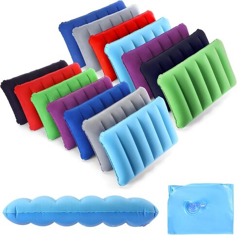 Geelin 14 Pieces Inflatable Camping Pillow 18.5 x 11.8 Inches Portable Compact Flocked Fabric Air Pillow for Travel Hiking Home Office Sleeping Neck Head Lumbar Support, Multicolor in Saudi Arabia
