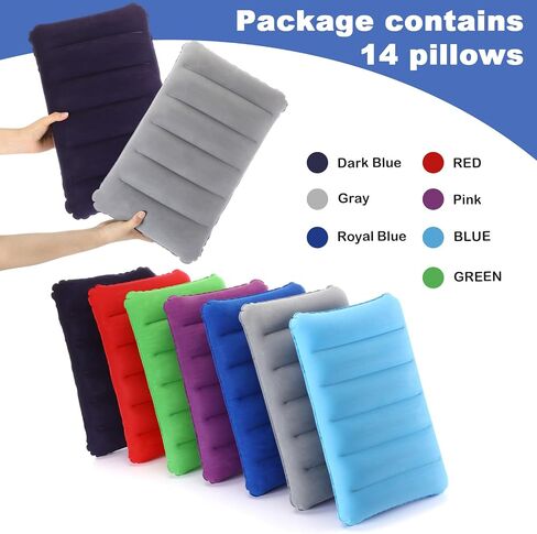 Geelin 14 Pieces Inflatable Camping Pillow 18.5 x 11.8 Inches Portable Compact Flocked Fabric Air Pillow for Travel Hiking Home Office Sleeping Neck Head Lumbar Support, Multicolor in Saudi Arabia