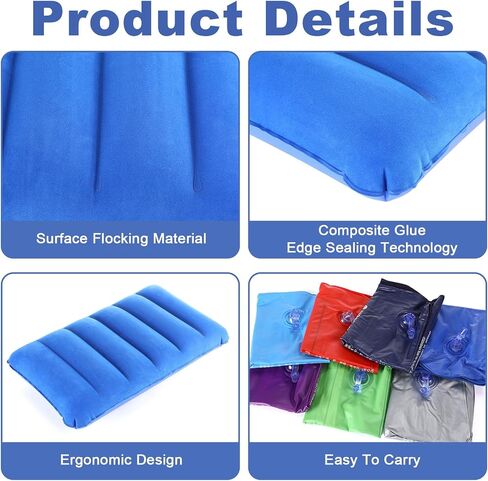 Geelin 14 Pieces Inflatable Camping Pillow 18.5 x 11.8 Inches Portable Compact Flocked Fabric Air Pillow for Travel Hiking Home Office Sleeping Neck Head Lumbar Support, Multicolor in Saudi Arabia