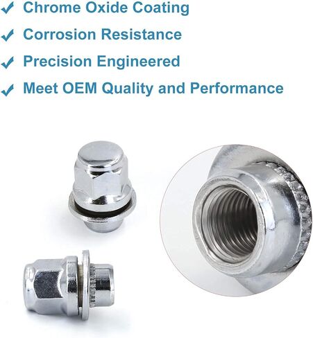 24 Pcs M14x2 Chrome Lug Nuts, 14x2mm Wheel Lug Nuts Compatible with Ford F150 Expedition Lincoln Navigator Most 6 Lug 4 Lug Wheels in Kuwait