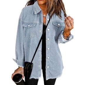 Dokotoo Women's Oversized Denim Jacket Casual Long Boyfriend Distresse Jean Jacket Autumn Spring in Saudi Arabia
