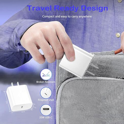 شاحن USB C السريع - 20W TYPE C WALLCHER مع 6 قدم USB C إلى كبل البرق - متوافق مع iPhone 14 PRO/13 PRO/12/12 PRO MAX/11/XS MAX/XS/XR/X/8 in Kuwait