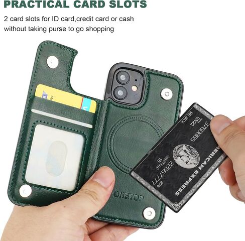 ONETOP Compatible with Magsafe for iPhone 12 Pro Max Wallet Case with Card Holder, PU Leather Kickstand RFID Blocking Case, Double Magnetic Clasp and Durable Shockproof Cover 6.7 Inch (Black) in Kuwait