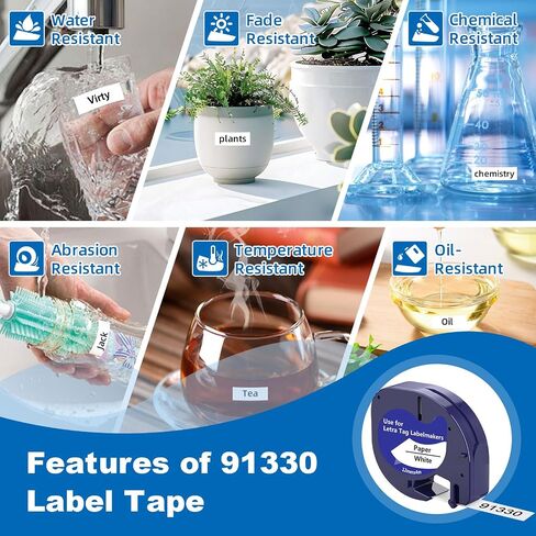 6 × متوافق مع الشريط الملصق البلاستيكي Dymo Letratag 91330 LT91330 S0721660 91201 91221 أسود على أبيض 12 مم × 4M (1/2 "× 13 ') بديل لـ Letratag Plus LT100H LT100T QX50 in Saudi Arabia