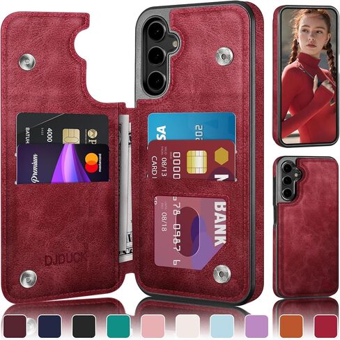 DJDUCK Designed for Samsung Galaxy S24 Plus Case Wallet with Card Holder, [Magnetic Clasp Cover] [RFID Blocking Leather Protection] Shockproof Women Men Cases for Samsung S24 Plus Wine Red in Kuwait