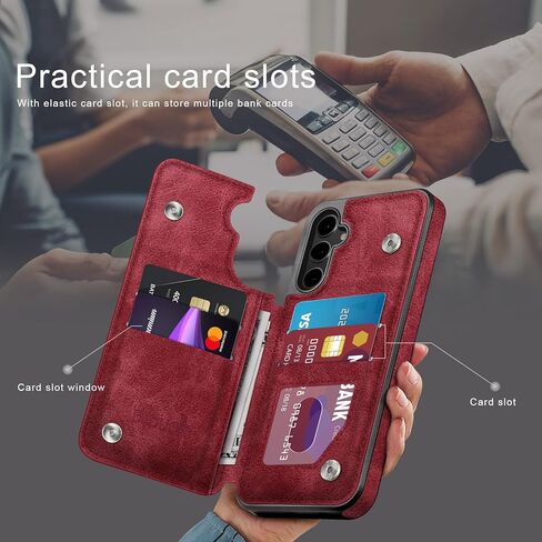 DJDUCK Designed for Samsung Galaxy S24 Plus Case Wallet with Card Holder, [Magnetic Clasp Cover] [RFID Blocking Leather Protection] Shockproof Women Men Cases for Samsung S24 Plus Wine Red in Kuwait