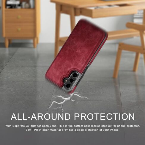 DJDUCK Designed for Samsung Galaxy S24 Plus Case Wallet with Card Holder, [Magnetic Clasp Cover] [RFID Blocking Leather Protection] Shockproof Women Men Cases for Samsung S24 Plus Wine Red in Kuwait