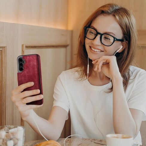 DJDUCK Designed for Samsung Galaxy S24 Plus Case Wallet with Card Holder, [Magnetic Clasp Cover] [RFID Blocking Leather Protection] Shockproof Women Men Cases for Samsung S24 Plus Wine Red in Kuwait