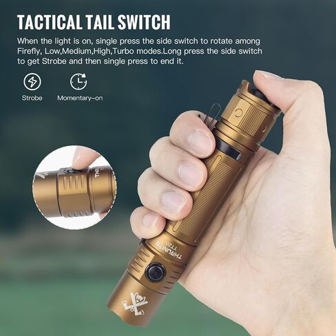 ThruNite TT20 Tactical Flashlight, Customized Verison with The Outsider, High 2010 Lumens, Long 305 Meters Beam Distance, USB-C Rechargeable Flashlight Compact for Hunting, Hiking - Desert Tan CW in Kuwait