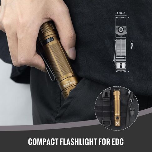 ThruNite TT20 Tactical Flashlight, Customized Verison with The Outsider, High 2010 Lumens, Long 305 Meters Beam Distance, USB-C Rechargeable Flashlight Compact for Hunting, Hiking - Desert Tan CW in Kuwait