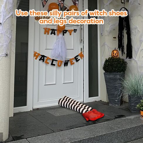 Wicked Witch Legs Prop Witch Legs Halloween Ornament with Red Shoes Stripe Pattern Funny Halloween Decorations Witch Prop for Home Indoor (Purple) in Kuwait