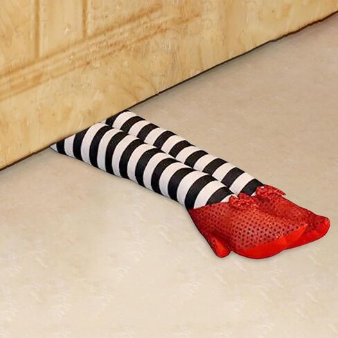 Wicked Witch Legs Prop Witch Legs Halloween Ornament with Red Shoes Stripe Pattern Funny Halloween Decorations Witch Prop for Home Indoor (Purple) in Kuwait