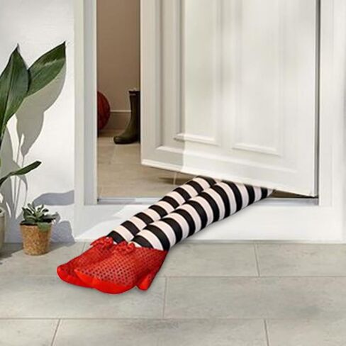 Wicked Witch Legs Prop Witch Legs Halloween Ornament with Red Shoes Stripe Pattern Funny Halloween Decorations Witch Prop for Home Indoor (Purple) in Kuwait