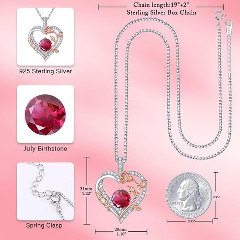 Iefil Mom Birthstone Necklace Gifts for Mom, 925 Sterling Silver Rose Round Birthstone Necklace Mothers Day Christmas Birthday Gifts Jewelry for Mom Bonus Mom Mother in Law in Kuwait