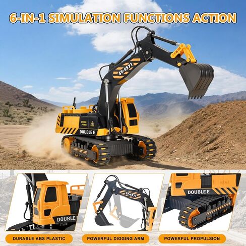 DOUBLE E Remote Control Excavator Toy 2 Batteries Digger Hydraulic Construction Vehicles RC Trucks Toys for Boys Girls Kids 3 4 5 6 7 8 9 10 Year in Kuwait