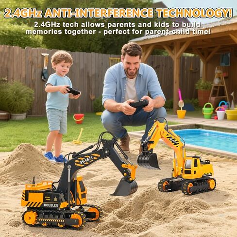 DOUBLE E Remote Control Excavator Toy 2 Batteries Digger Hydraulic Construction Vehicles RC Trucks Toys for Boys Girls Kids 3 4 5 6 7 8 9 10 Year in Kuwait