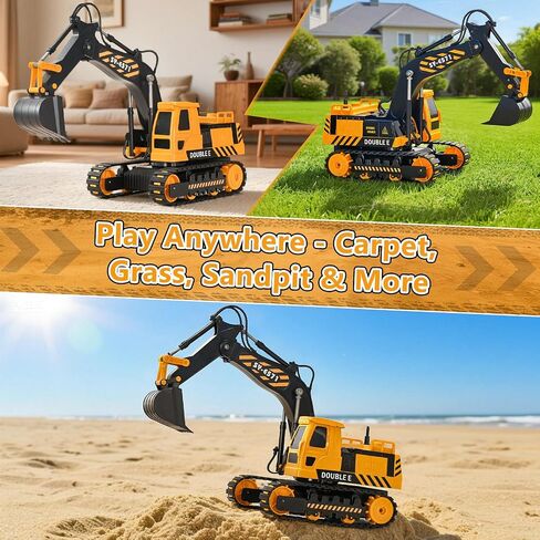 DOUBLE E Remote Control Excavator Toy 2 Batteries Digger Hydraulic Construction Vehicles RC Trucks Toys for Boys Girls Kids 3 4 5 6 7 8 9 10 Year in Kuwait