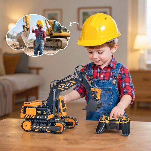DOUBLE E Remote Control Excavator Toy 2 Batteries Digger Hydraulic Construction Vehicles RC Trucks Toys for Boys Girls Kids 3 4 5 6 7 8 9 10 Year in Kuwait