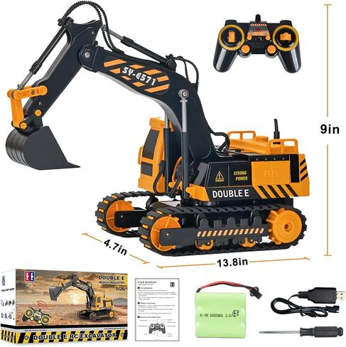 DOUBLE E Remote Control Excavator Toy 2 Batteries Digger Hydraulic Construction Vehicles RC Trucks Toys for Boys Girls Kids 3 4 5 6 7 8 9 10 Year in Kuwait
