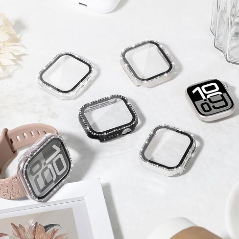 علبة Bling Diamond لوقاية شاشة Watch Watch للنساء 46 مم 42 مم 41 مم 45 مم ، كمبيوتر مثبت على الوجه الصلب الكريستال غلاف كامل الزجاج؟ in Saudi Arabia
