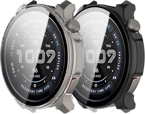 Case for Amazfit Balance 2 Smart Watch ، Uyrurel PC Shell+تصميم زجاجي متكامل ، مضاد للخدش ومقاوم للخدش ، عالي الدقة وشفاف ، أسود+واضح ， 2 عبوة in Saudi Arabia